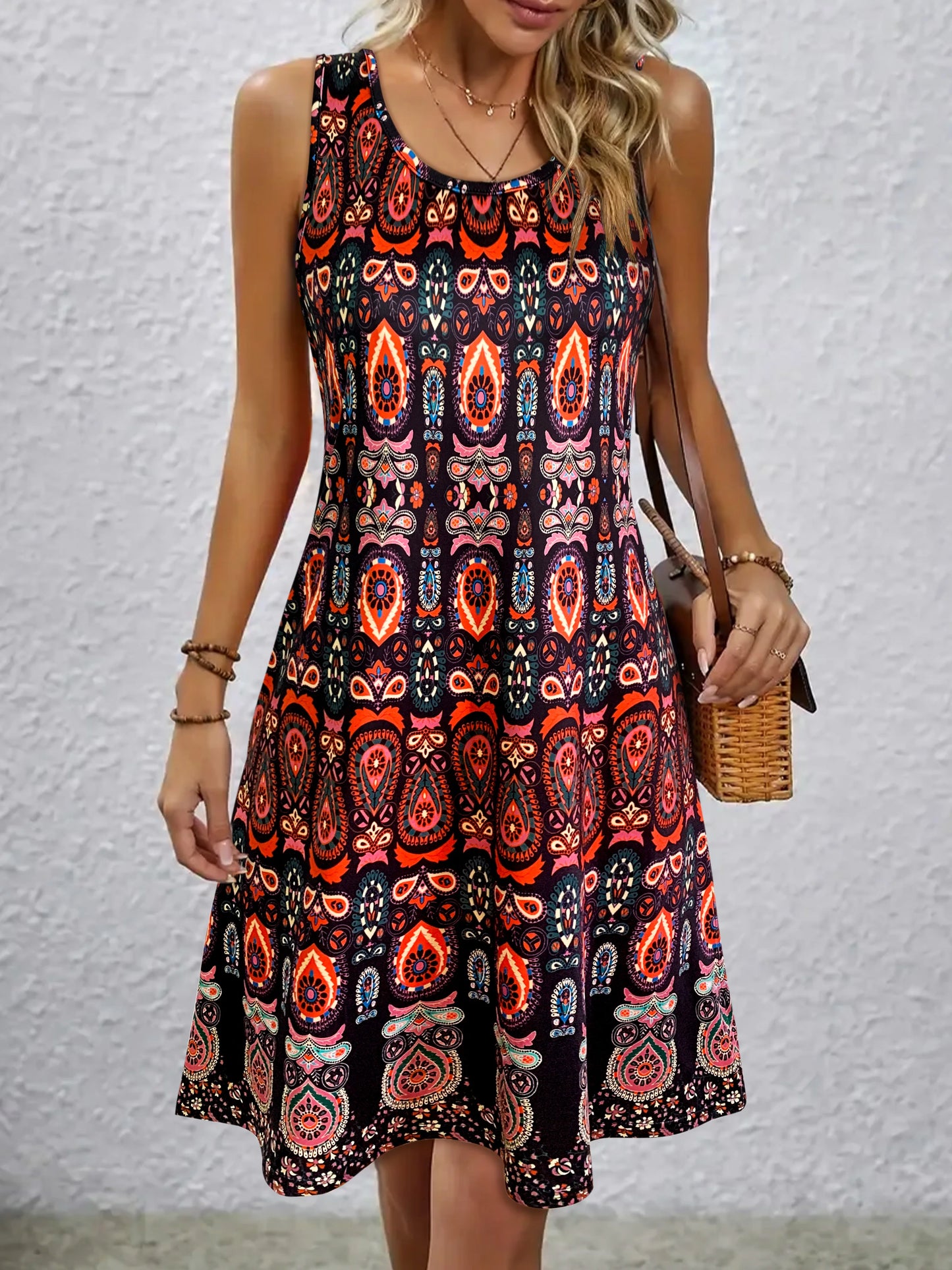Women's Vintage All-Over Print Sleeveless Dress