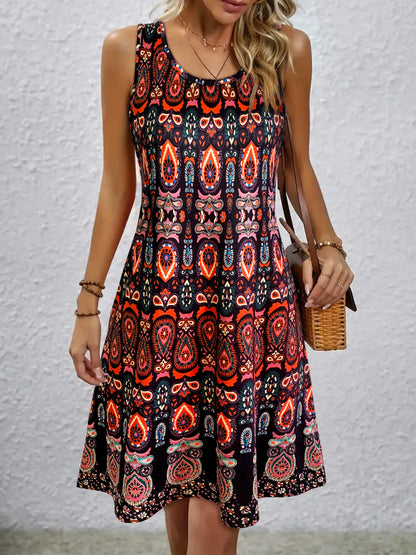 Women's Vintage All-Over Print Sleeveless Dress