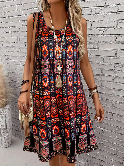 Women's Vintage All-Over Print Sleeveless Dress